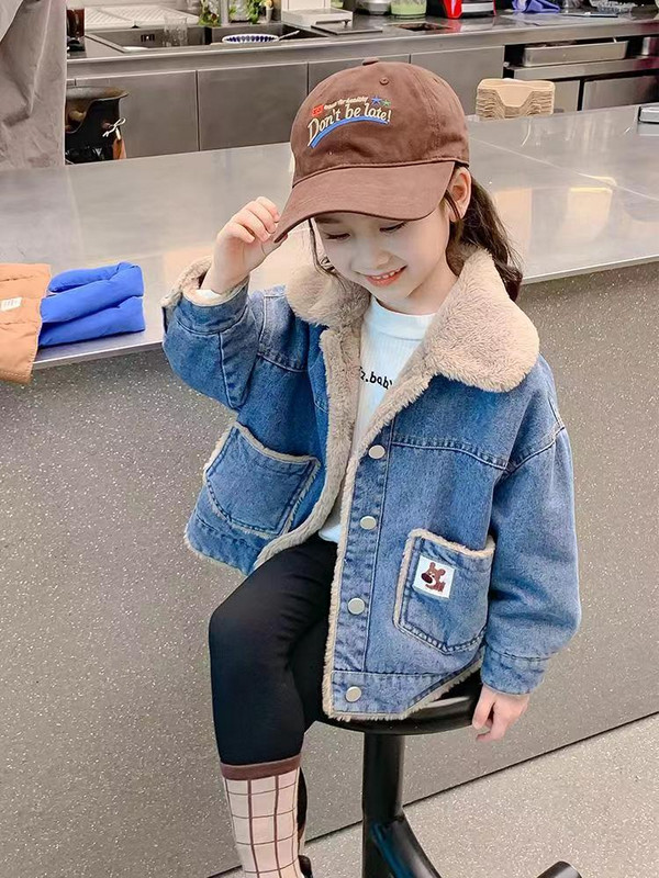 2023. Jakna za djevojčice Jesen Zima Plus Kaput od kašmira Deblje traperice Dječja odjeća Topla modna dječja traper jakna 2-8T