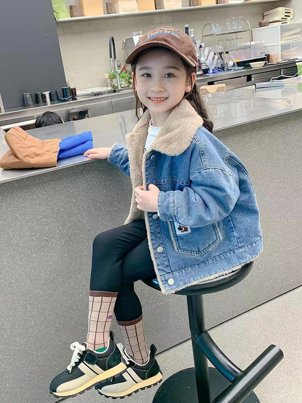 2023. Jakna za djevojčice Jesen Zima Plus Kaput od kašmira Deblje traperice Dječja odjeća Topla modna dječja traper jakna 2-8T