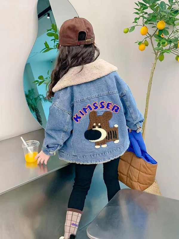 2023. Jakna za djevojčice Jesen Zima Plus Kaput od kašmira Deblje traperice Dječja odjeća Topla modna dječja traper jakna 2-8T