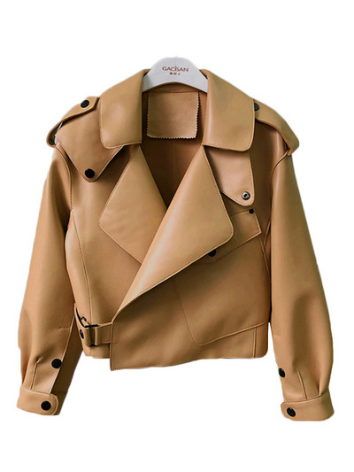 FTLZZ Proljeće Jesen Nova modna jakna od umjetne meke kože Ženska opuštena PU kožna kratka jakna s jednim gumbom Locomotive Chic Outwear