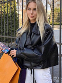 FMFSSOM Nova jesenska ženska jakna od umjetne kože Pu motociklistička biciklistička crvena jakna s otvorenim ovratnikom široka ulična crna punk gornja odjeća