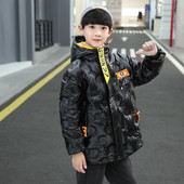 Dječja podebljana donja jakna Novi zimski kaput za dječake Svijetla kožna pamučna odjeća Crno srebrna Gornja odjeća s patentnim zatvaračem za djecu XMP498