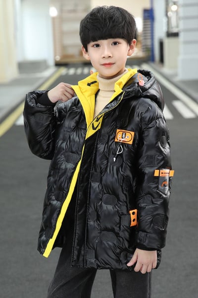 Dječja podebljana donja jakna Novi zimski kaput za dječake Svijetla kožna pamučna odjeća Crno srebrna Gornja odjeća s patentnim zatvaračem za djecu XMP498