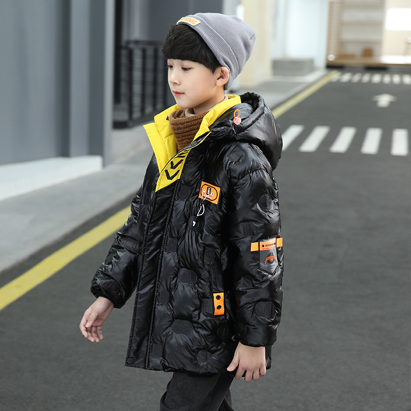 Dječja podebljana donja jakna Novi zimski kaput za dječake Svijetla kožna pamučna odjeća Crno srebrna Gornja odjeća s patentnim zatvaračem za djecu XMP498