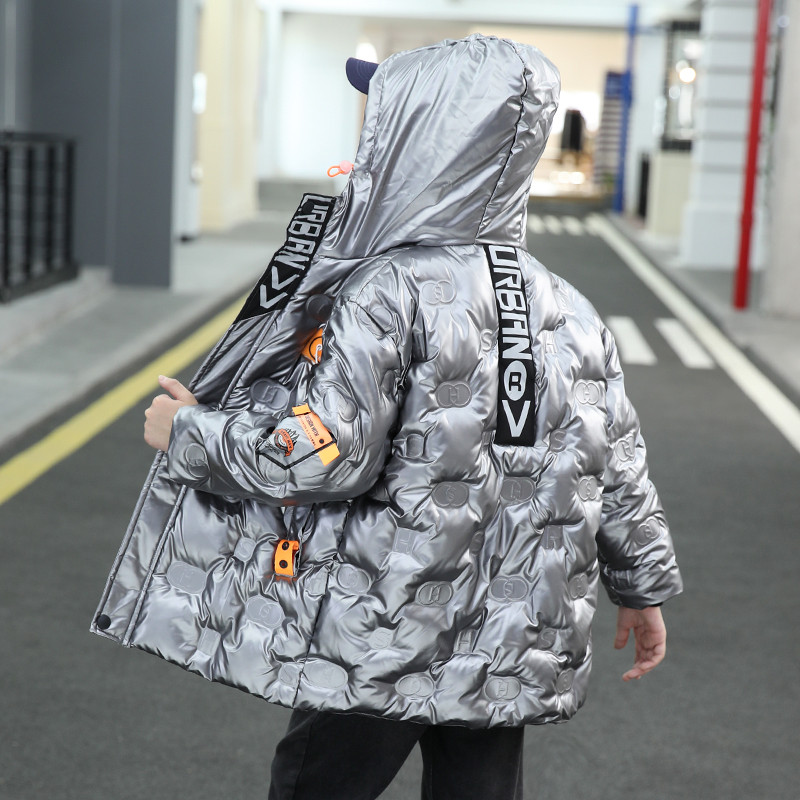 Dječja podebljana donja jakna Novi zimski kaput za dječake Svijetla kožna pamučna odjeća Crno srebrna Gornja odjeća s patentnim zatvaračem za djecu XMP498