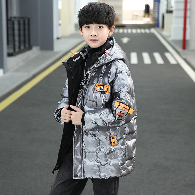 Dječja podebljana donja jakna Novi zimski kaput za dječake Svijetla kožna pamučna odjeća Crno srebrna Gornja odjeća s patentnim zatvaračem za djecu XMP498