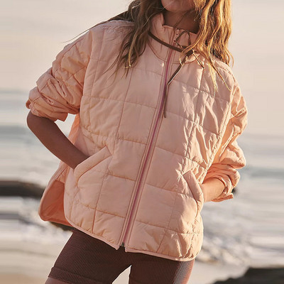 Őszi téli divat Új cipzáras kardigán párnázott dzseki, laza, álló gallér, egyszínű alkalmi kabátok nőknek utcai ruházat, kabát