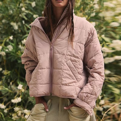 Őszi téli divat Új cipzáras kardigán párnázott dzseki, laza, álló gallér, egyszínű alkalmi kabátok nőknek utcai ruházat, kabát