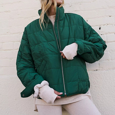 Őszi téli divat Új cipzáras kardigán párnázott dzseki, laza, álló gallér, egyszínű alkalmi kabátok nőknek utcai ruházat, kabát