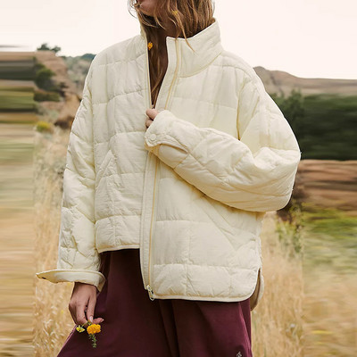 Őszi téli divat Új cipzáras kardigán párnázott dzseki, laza, álló gallér, egyszínű alkalmi kabátok nőknek utcai ruházat, kabát