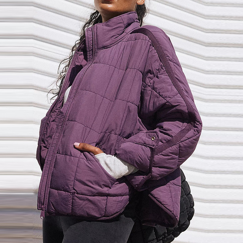 Őszi téli divat Új cipzáras kardigán párnázott dzseki, laza, álló gallér, egyszínű alkalmi kabátok nőknek utcai ruházat, kabát