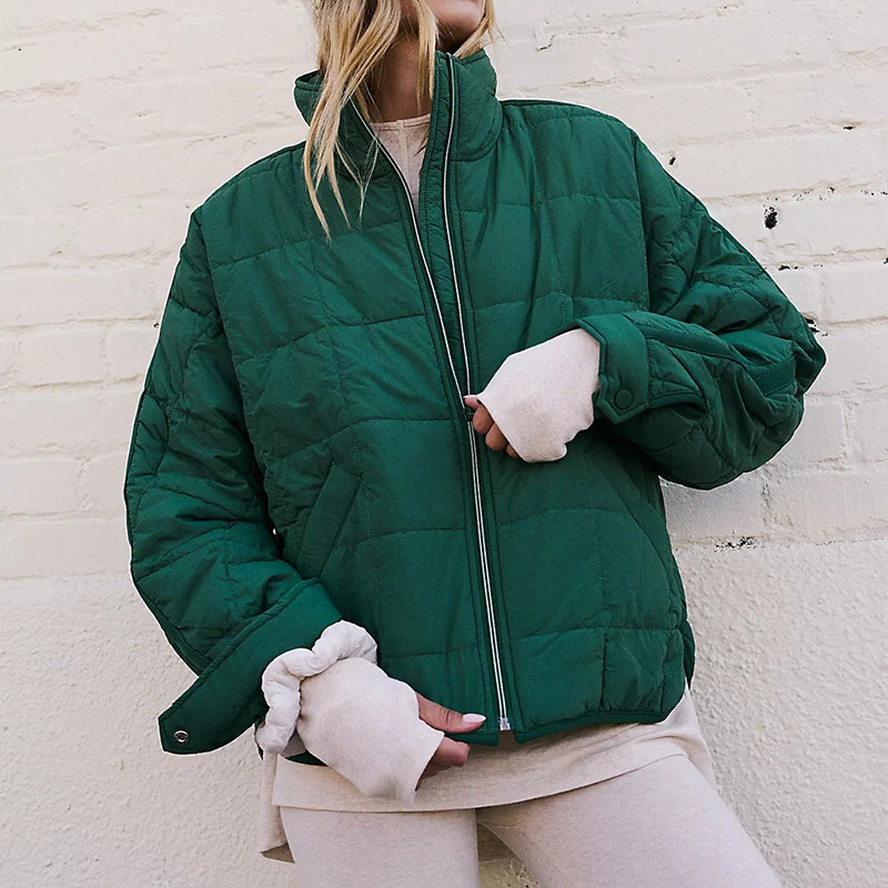 Őszi téli divat Új cipzáras kardigán párnázott dzseki, laza, álló gallér, egyszínű alkalmi kabátok nőknek utcai ruházat, kabát