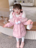 Parkas meitenes plīša biezāka kokvilnas jaka mazulim vidēja garuma jauns kokvilnas mētelis ziemas bērnu apģērbi izšuvumi