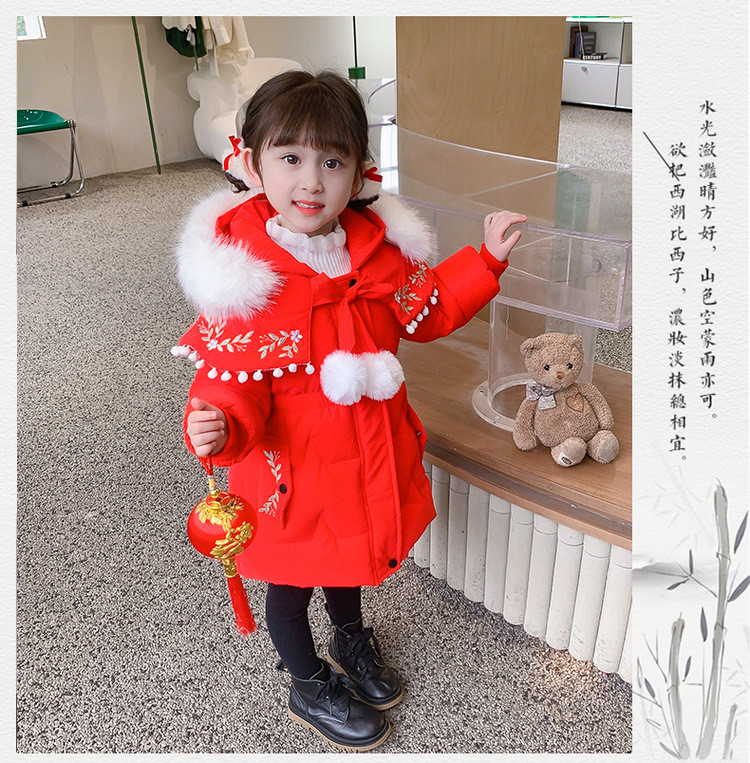 Parkas meitenes plīša biezāka kokvilnas jaka mazulim vidēja garuma jauns kokvilnas mētelis ziemas bērnu apģērbi izšuvumi