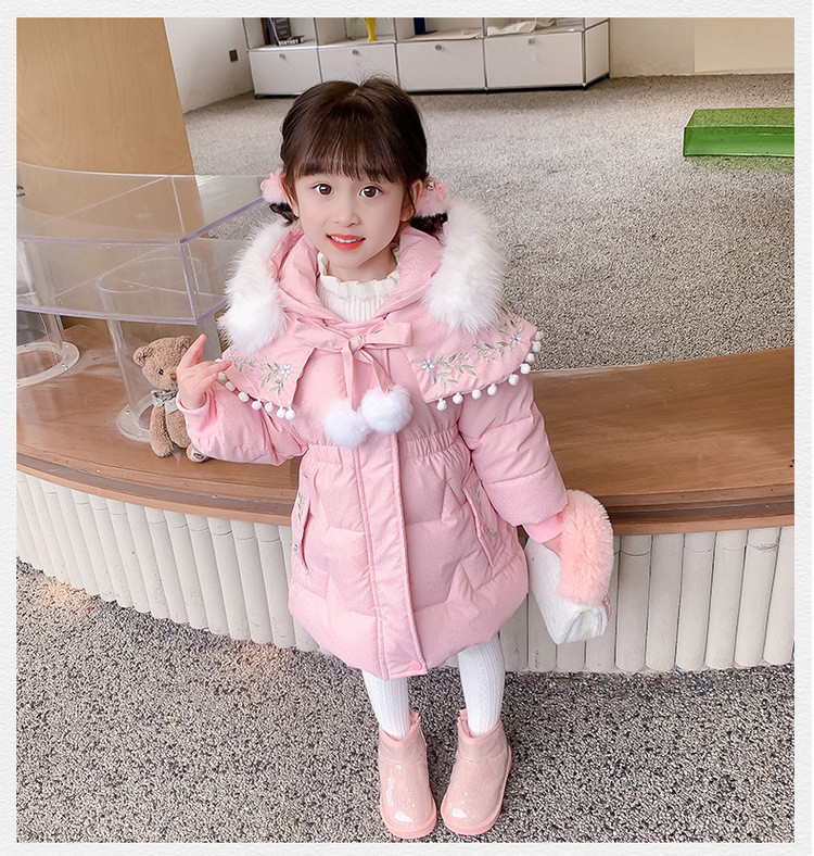 Parkas meitenes plīša biezāka kokvilnas jaka mazulim vidēja garuma jauns kokvilnas mētelis ziemas bērnu apģērbi izšuvumi