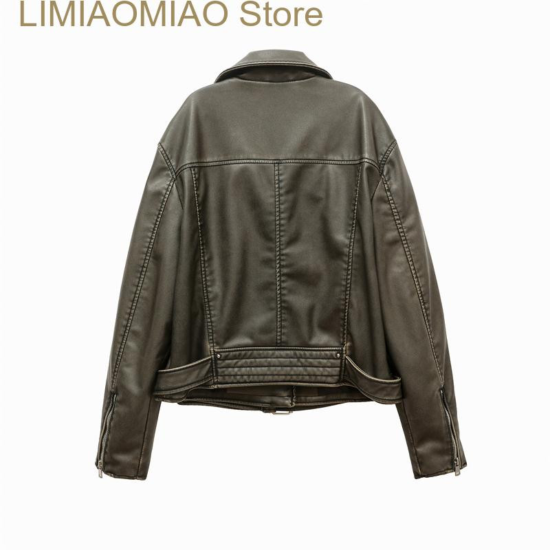 Jauna sieviešu brīva liela versija retro do vecas mazgātas ādas imitācijas lokomotīves modeļa PU jaka