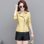 4XL ādas jaka sieviešu mēteļi, jauni 2023. gada sieviešu ādas apģērbi, īss, plāns motocikla ādas mētelis sievietēm, melns