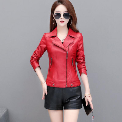 4XL ādas jaka sieviešu mēteļi, jauni 2023. gada sieviešu ādas apģērbi, īss, plāns motocikla ādas mētelis sievietēm, melns