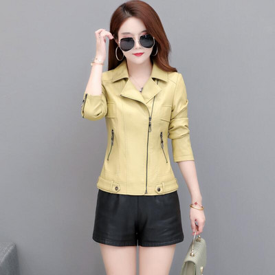 4XL ādas jaka sieviešu mēteļi, jauni 2023. gada sieviešu ādas apģērbi, īss, plāns motocikla ādas mētelis sievietēm, melns