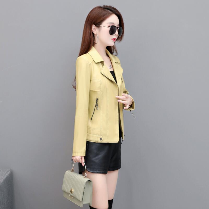 4XL ādas jaka sieviešu mēteļi, jauni 2023. gada sieviešu ādas apģērbi, īss, plāns motocikla ādas mētelis sievietēm, melns