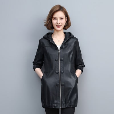 4XL bőrkabát, női, 2023. ősz, új PU bőrkabát, női, hosszú, vékony tavaszi motoros női ruházat, fekete divat