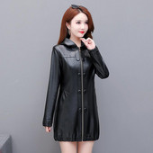 Ādas mētelis sievietēm, 2023. gada pavasaris, jauna ādas jaka sievietēm, gara, tieva motocikla ādas apģērbi, sieviešu mēteļi, melni