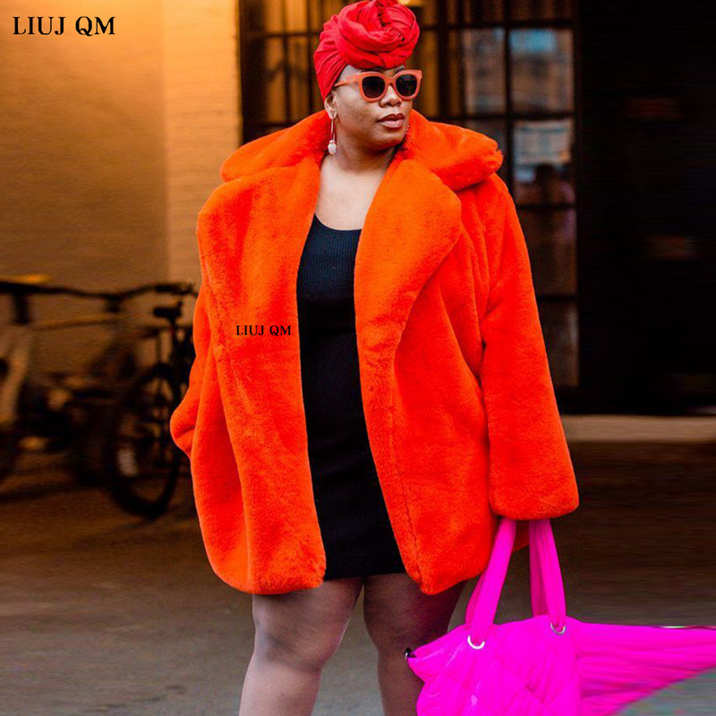 Jauns Sieviešu ziemas silts mākslīgās kažokādas mētelis biezs sieviešu vidējs -gars mētelis, nolaižams apkakle Plīša mākslīgās truša kažokādas jaka silta sieviete