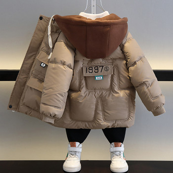 2023 г. Корейски есенни зимни пухени паркове за момче Водоустойчиви детски топли плюс връхни дрехи 5-14 години Детско тийнейджърско палто с качулка XMP328