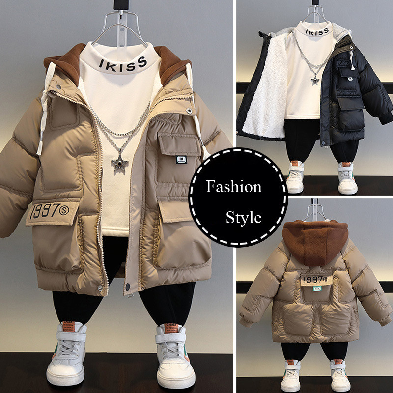 2023. gada korejiešu rudens ziemas zēnu dūnu parki Ūdensizturīgs bērnu silts plus virsdrēbes 5–14 gadiem bērniem pusaudžu mētelis ar kapuci XMP328