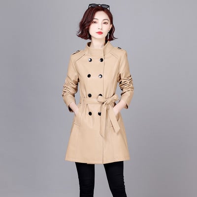 Novi ženski kožni kaput 2023. Proljetna modna ženska kožna jakna Duge uske jesenske jakne Ženski kaputi PU