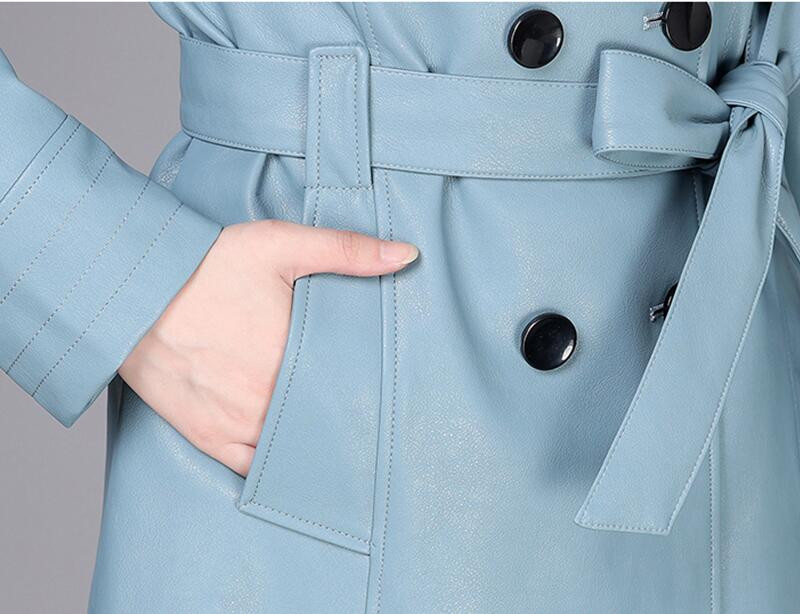 Jauns sieviešu ādas mētelis 2023. gada pavasara modes dāmu ādas jaka, gara, plāna rudens jaka sieviešu mēteļi PU