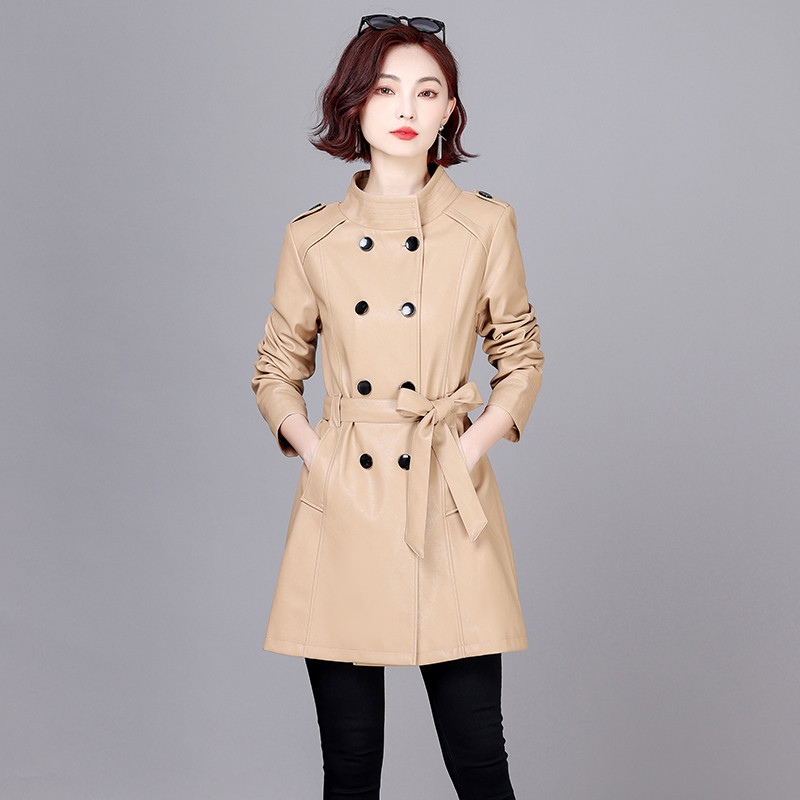 Jauns sieviešu ādas mētelis 2023. gada pavasara modes dāmu ādas jaka, gara, plāna rudens jaka sieviešu mēteļi PU