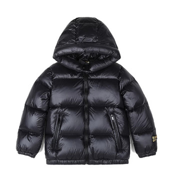 Детски пухени якета Зимно топло черно златисто памучно палто с качулка в корейски стил 4-12 години Момчета Момичета Горно облекло с цип XMP471