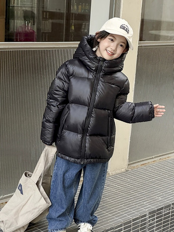 Детски пухени якета Зимно топло черно златисто памучно палто с качулка в корейски стил 4-12 години Момчета Момичета Горно облекло с цип XMP471