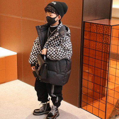 Pusaudžu zēniem rūtains kokvilnas jaka modes jauni mēteļi ar kapuci ziemas bērniem biezi silti apģērbi ūdensizturīgi topi XMP505