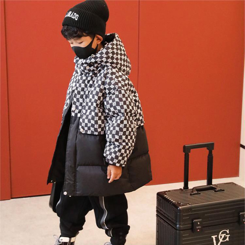 Pusaudžu zēniem rūtains kokvilnas jaka modes jauni mēteļi ar kapuci ziemas bērniem biezi silti apģērbi ūdensizturīgi topi XMP505