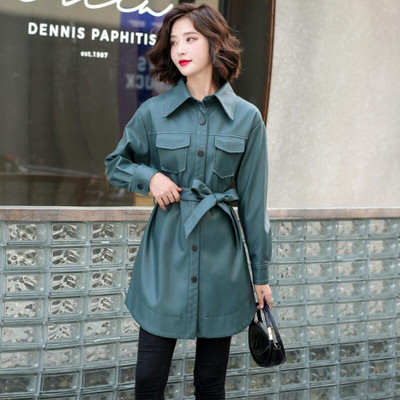 3XL sieviešu apģērbs jauns 2023. gada pavasara motocikla ādas jaka sievietēm, gara, slaida rudens sieviešu ādas mētelis, melns modes