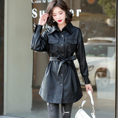 3XL sieviešu apģērbs jauns 2023. gada pavasara motocikla ādas jaka sievietēm, gara, slaida rudens sieviešu ādas mētelis, melns modes