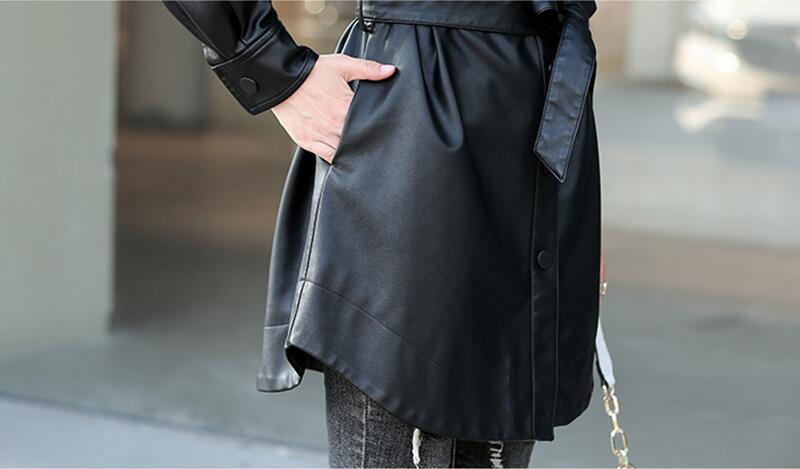 3XL sieviešu apģērbs jauns 2023. gada pavasara motocikla ādas jaka sievietēm, gara, slaida rudens sieviešu ādas mētelis, melns modes