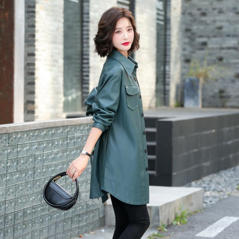 3XL sieviešu apģērbs jauns 2023. gada pavasara motocikla ādas jaka sievietēm, gara, slaida rudens sieviešu ādas mētelis, melns modes