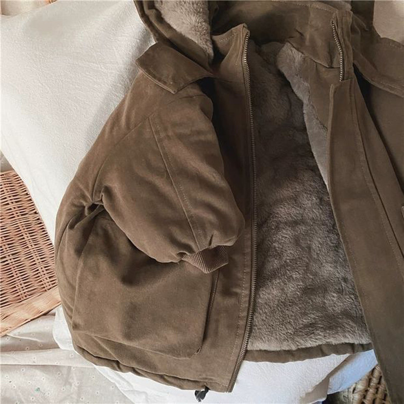 Téli kabát fiúknak pehelypamut kabát vastagított kapucnis ruhák nagy gyerekek plüss bélésű felsőruházat fekete barna XMP509