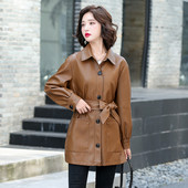 3XL sieviešu ādas mētelis, jauns 2023. gada pavasara motocikla ādas jaka sievietēm, gari, slaidi, rudens sieviešu apģērbi, melni modes modeļi