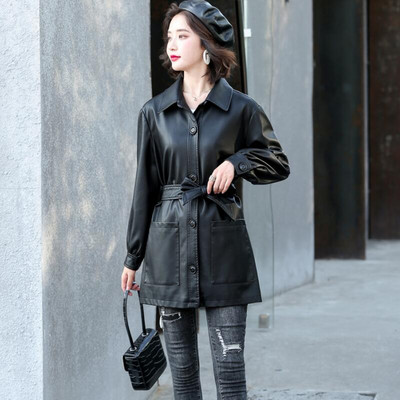 3XL sieviešu ādas mētelis, jauns 2023. gada pavasara motocikla ādas jaka sievietēm, gari, slaidi, rudens sieviešu apģērbi, melni modes modeļi