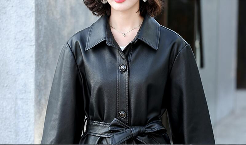 3XL sieviešu ādas mētelis, jauns 2023. gada pavasara motocikla ādas jaka sievietēm, gari, slaidi, rudens sieviešu apģērbi, melni modes modeļi
