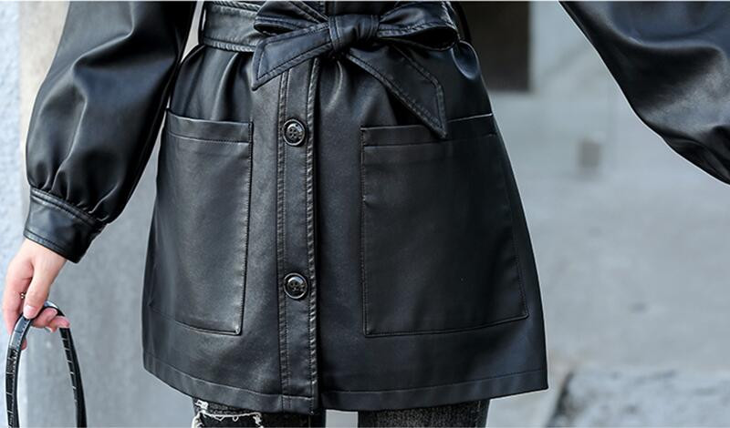 3XL sieviešu ādas mētelis, jauns 2023. gada pavasara motocikla ādas jaka sievietēm, gari, slaidi, rudens sieviešu apģērbi, melni modes modeļi