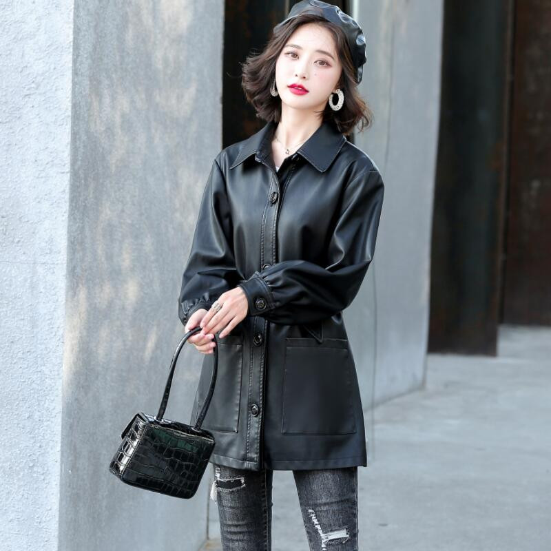 3XL sieviešu ādas mētelis, jauns 2023. gada pavasara motocikla ādas jaka sievietēm, gari, slaidi, rudens sieviešu apģērbi, melni modes modeļi