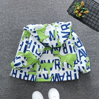 2–12 gadus vecu zēnu jaka 2023. gada jaunais pavasaris, rudens karikatūra Dinozaurs Zaļš rāvējslēdzējs Jaka bērnu apģērba jaka