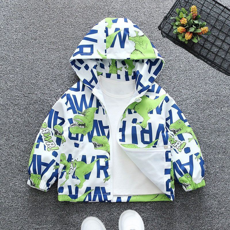 2–12 gadus vecu zēnu jaka 2023. gada jaunais pavasaris, rudens karikatūra Dinozaurs Zaļš rāvējslēdzējs Jaka bērnu apģērba jaka