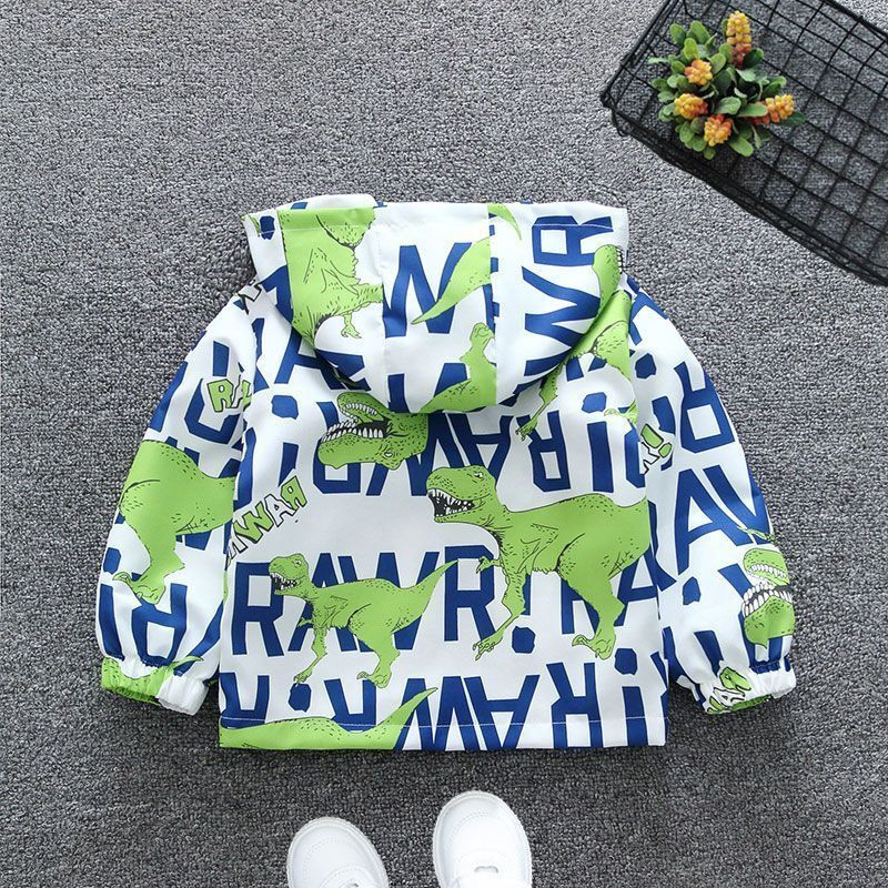 2–12 gadus vecu zēnu jaka 2023. gada jaunais pavasaris, rudens karikatūra Dinozaurs Zaļš rāvējslēdzējs Jaka bērnu apģērba jaka