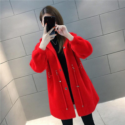 Vunena jakna Ženski kaputi Novo 2023. Vuneni kaput Ženska odjeća Duge, uske, debele tople jakne s kapuljačom Ženske parke crne mode